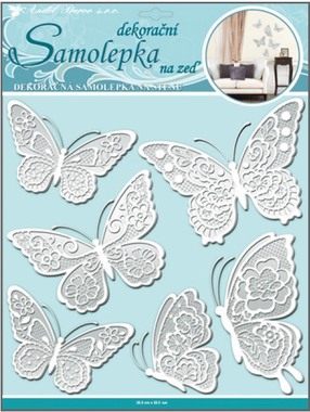 Samolepka na stenu motýle s bielymi čipkovanými krídlami 30,5x30,5 cm