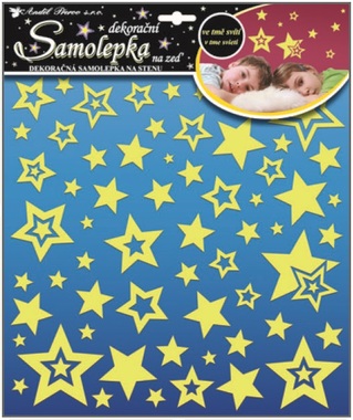 Samolepky na stenu hviezdičky s glitrami svietiace v tme 31x31 cm