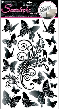 Samolepky na stenu čierno-sivé motýle 50x32 cm