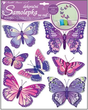 Samolepky na stenu motýle fialové 30,5x30,5 cm