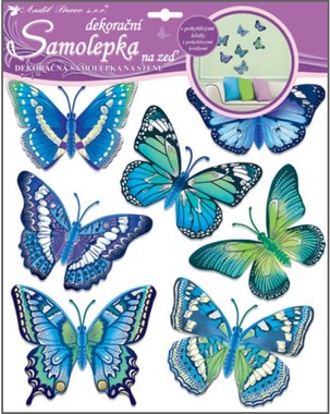 Samolepky na stenu motýle modré 30,5x30,5 cm