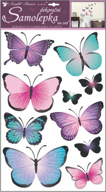 Samolepky na stenu motýle fialovo - modrí 50x32 cm