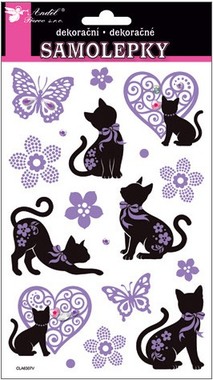 Samolepky mačky čierno -fialové s kamienkami 21x14 cm