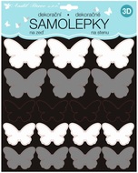 Samolepky na stenu čierno strieborné motýle 2 archy 35 ks25x16 cm +25x25 cm