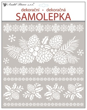 Samolepky biele s glitrami 38x31 cm, šišky