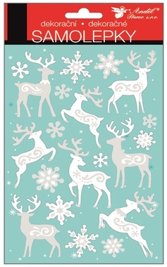 Samolepky biele so striebornými glitrami 25x14 cm, jelene