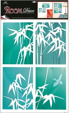 Samolepky na stenu bambus modrý 4 obdĺžniky, 60x42 cm