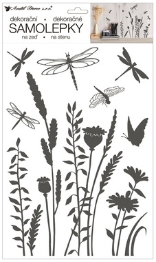 Samolepka na stenu rastliny a vážky 24 x 42 cm