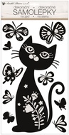Samolepka na stenu plastická mačka a motýle 24 x 47 cm