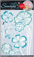 Samolepky na stenu kvety s modrou kontúrou zrkadlové,41x29 cm