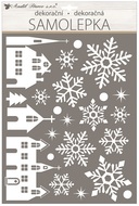 Samolepka zimné mesto, biela s glitrami 28 x 41 cm