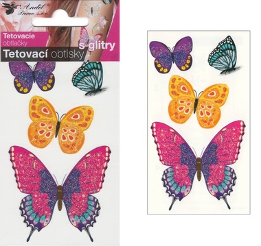 Tetovacie obtlačky s glitrami 10,5x6 cm- motýle