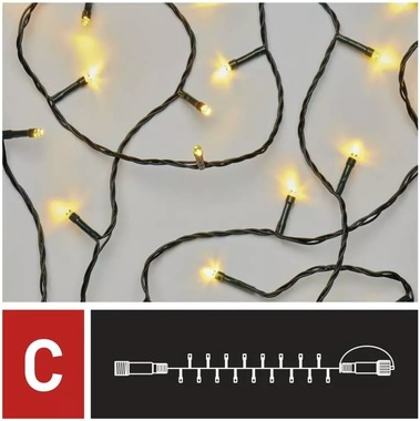 Vianočné osvetlenie-nadstaviteľné reťaz 5m-50LED teplá biela+5 cm prívodný kábel