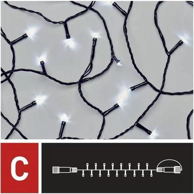 Osvetlenie vianočné - spojovacia reťaz 10 m+100 LED studená biela + 5cm prívodný kábel 