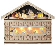 Adventný kalendár drevený 50 x 40 cm, 10 LED teplá biela + časovač
