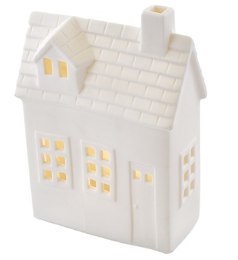 Keramický domček LED svietiaci, 1 LED, teplá biela, 13 × 17,9 × 6,5 cm