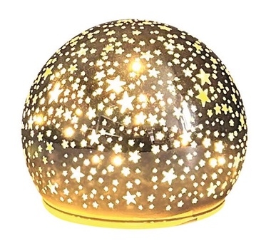 Svietiaca sklenená guľa s hviezdičkami – champagne, o 10 cm, teplá biela, 10 LED, časovač