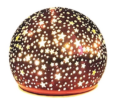 Svietiaca sklenená guľa s hviezdičkami – vínová, o 10 cm, teplá biela, 10 LED, časovač