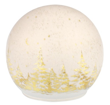 Svietiaca sklenená guľa s motívom krajiny – biela, o 12 cm, teplá biela, 10 LED, časovač