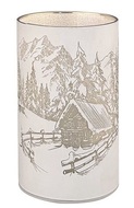 11715 Sv&iacute;t&iacute;c&iacute; skleněn&yacute; v&aacute;lec s horami &ndash; &scaron;ed&yacute;, o 9 x 20 cm, studen&aacute; b&iacute;l&aacute;, 10 LED, časovač-1