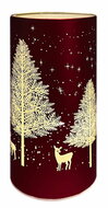11719 Sv&iacute;t&iacute;c&iacute; skleněn&yacute; v&aacute;lec s motivem lesa &ndash; červen&yacute;, o 9 x 18 cm, tepl&aacute; b&iacute;l&aacute;, 10 LED, časovač-2