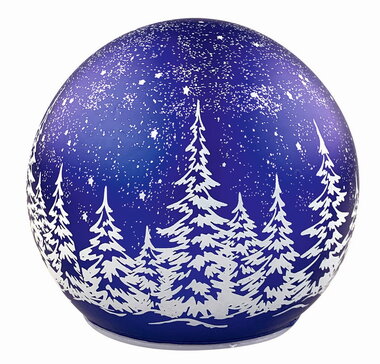 Svietiaca sklenená guľa s motívom krajiny – tmavo modrá, o 12 x 11 cm, teplá biela, 5 LED, časovač