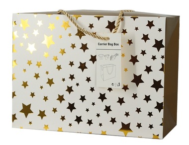 Darčeková taška uzatvárateľná  27x20x13 cm so zlatými hviezdičkami