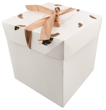 Darčeková krabička skladacia s mašľou M 16,5x16,5x16,5 cm pierka