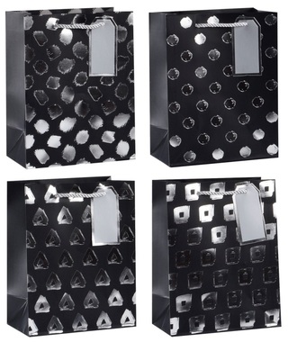 Taška darčeková čierna s metalickými prvkami M 18 x 23 x 10 cm
