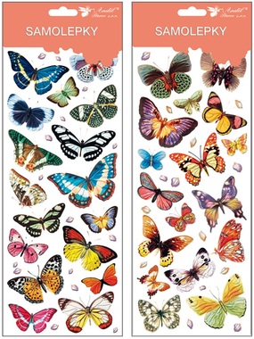 Samolepky motýle 30x12 cm s glitrami