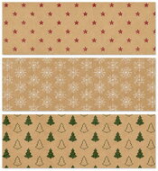 Baliaci kraft papier červený, biely, zelená potlač 3 motívy, 60 g, 200x70 cm