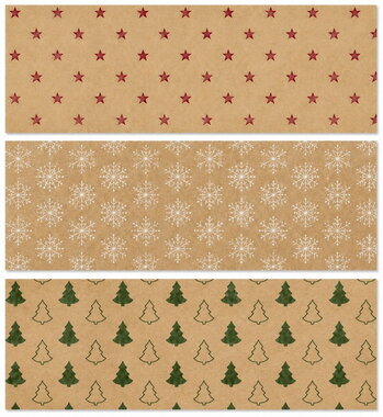 Baliaci kraft papier červený, biely, zelená potlač 3 motívy, 60 g, 200x70 cm