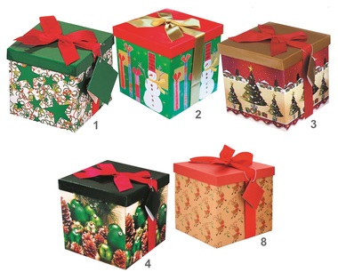 Darčeková krabička skladacia s mašľou vianočná M + 17x17x17 cm