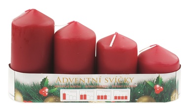 Adventná sviečka valec bordó postupka 60, 75, 90, 105 x 50 mm, 4 ks 