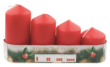 Adventná sviečka valec červená postupka 60, 75, 90, 105 x 50 mm, 4 ks 