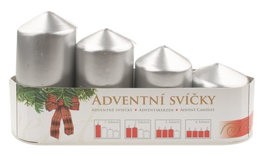 Adventná sviečka valec strieborná LAK postupka 60, 75, 90, 105 x 50 mm, 4 ks