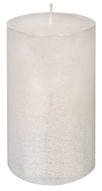 Sviečka válec s bielym flitrom 70x130 mm