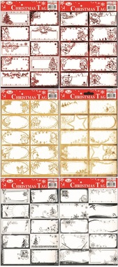 Samolepiace menovky na darčeky zlaté, strieborné, červené 10ks, 22,5x17,5cm