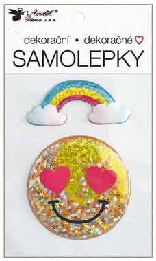 Samolepka plastická s trblietavou náplňou - smajlík 10,5 x 18 cm