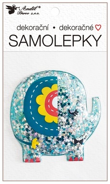 Samolepka plastická s trblietavou náplňou - slon 10,5 x 18 cm