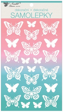 Samolepky biele s glitrami 14 x 24 cm, motýle