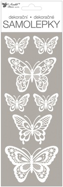 Samolepky biele s glitrami 11 x 30 cm, motýle