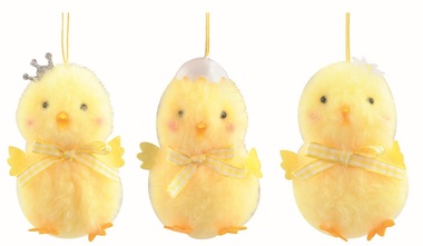 Kurča s dekoráciou na hlave žlté 6,5 x 9 x 6 cm na zavesenie