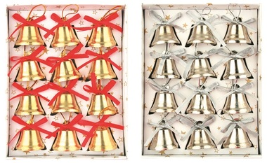 Zvončeky strieborné, zlaté 12 ks v krabičke, 2,5 cm