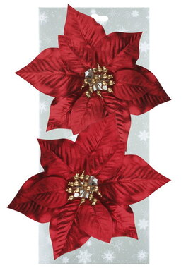 Poinsettia červená o 17 x 3 cm, 2 ks, na klipe