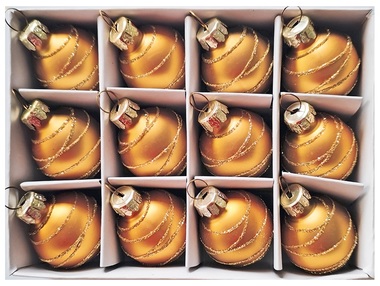 Sada sklenených baniek s glitrami 3 cm, 12 ks zlaté