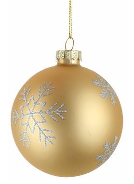 Sada sklenených baniek 8 cm, 4 ks v balení, zlatá s vločkou