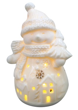 Porcelánový snehuliak s LED 6,5 x 10,5 cm