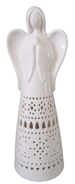 Porcelánová dekorácia Anjel s vločkami LED 32,5 cm