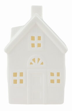 Svietiaci porcelánový Domček 8,5 x 13 x 7 cm, teplá biela, 1 LED, časovač